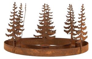 Kovový rustikálny hrdzavý svietnik na 4 sviečky so stromčekmi Candle Rust - Ø 20*14 cm - Clayre & Eef