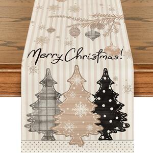 Ľanový vianočný behúň NOEL BRUNCH 33x180 cm, béžový