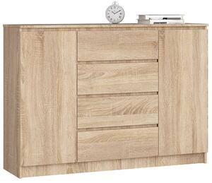 Ak furniture Komoda Kryštof 140 cm 2 skrinky a 4 zásuvky dub sonoma