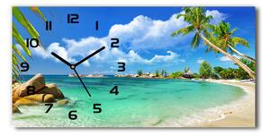 Vodorovné Sklenené hodiny na stenu tiché Seychely pláž