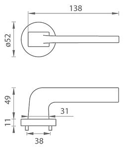 Dverové kovanie MP Supra - R 3097 (OCS - Chróm brúsený), kľučka-kľučka, Bez spodnej rozety, MP OCS (chróm brúsený)