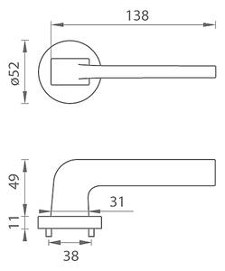 Dverové kovanie SUPRA - R 3097 (BS - Čierna matná), kľučka-kľučka, Bez spodnej rozety, MP BS (čierna mat)