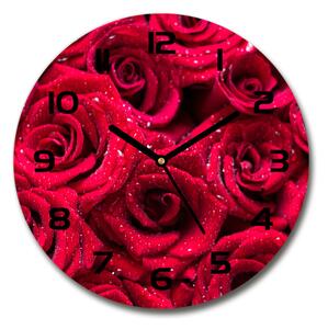 Sklenené hodiny okrúhle Kvapky na ružiach