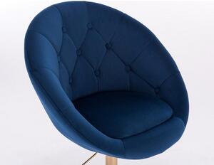 LuxuryForm Barová stolička VERA VELUR na zlatom tanieri - modrá