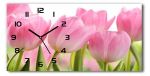 Vodorovné Sklenené hodiny na stenu Ružové tulipány