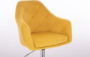 Barová stolička ANDORA VELUR na striebornom tanieri - žltá