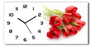 Vodorovné Sklenené hodiny na stenu Červené tulipány