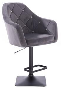 Barová stolička ROMA VELUR na čierne podstave - tmavo šedá