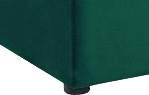 Posteľ zelená zamatová čalúnená 160 x 200 cm s roštom a úložným priestorom vysoké čelo odkladacia lavica