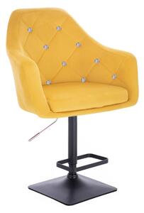 Barová stolička ROMA VELUR na čierne podstave - žltá