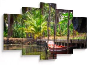 Obraz - Drevená loď na kanáli, Thajsko (150x105 cm)