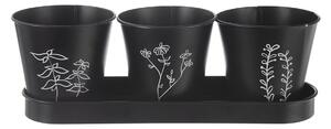 Kvetináč bylinky BLACK pr. 11 cm 3 ks+podtácka