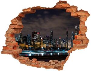 Nálepka 3D diera na stenu Chicago v noci nd-c-62338731