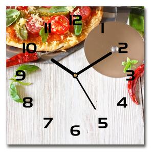 Sklenené nástenné hodiny štvorec Pizza