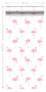 ESTAhome Tapeta Flamingos pink and white