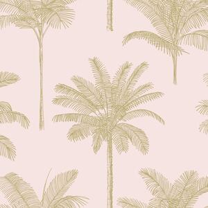 ESTAhome Tapeta Palm trees soft pink and gold