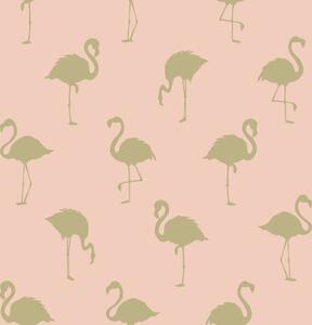 ESTAhome Tapeta Flamingos gold and pink