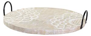 Drevený servírovací podnos z mangového dreva s rezbami Tours - Ø 41cm - Chic Antique