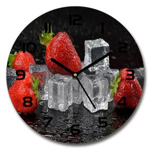 Sklenené nástenné hodiny okrúhle Jahody s ľadom