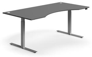 Výškovo nastaviteľný stôl FLEXUS, s výzerom, 2000x1000 mm, stieborný rám, šedá