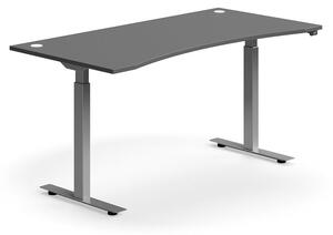 Výškovo nastaviteľný stôl FLEXUS, s výrezom, 1600x800 mm, strieborný rám, šedá