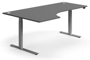 Výškovo nastaviteľný stôl FLEXUS, rohový, 2000x1200 mm, strieborný rám, šedá