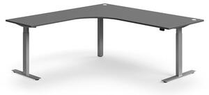 Výškovo nastaviteľný stôl FLEXUS, rohový, 2000x2000 mm, strieborný rám, šedá
