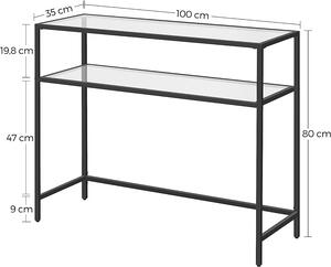 VASAGLE Konzolový stolík 100x35x80 cm sklo čierne