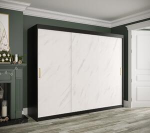 Skriňa s posuvnými dverami MAREILLE 1 - šírka 250 cm, čierna / biely mramor