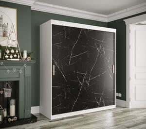 Skriňa s posuvnými dverami MAREILLE 1 - šírka 180 cm, biela / čierny mramor