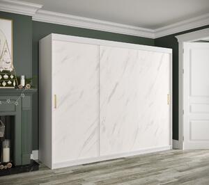 Skriňa s posuvnými dverami MAREILLE 1 - šírka 250 cm, biela / biely mramor
