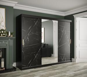 Zrkadlová skriňa s posuvnými dverami MAREILLE 2 - šírka 250 cm, čierna / čierny mramor