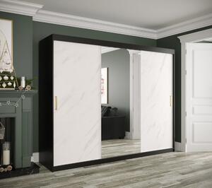 Zrkadlová skriňa s posuvnými dverami MAREILLE 2 - šírka 250 cm, čierna / biely mramor