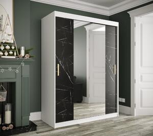 Zrkadlová skriňa s posuvnými dverami MAREILLE 2 - šírka 150 cm, biela / čierny mramor
