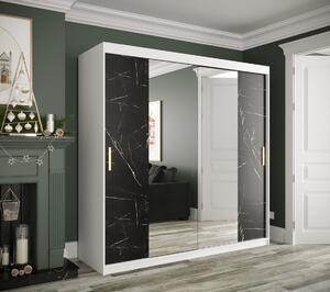Zrkadlová skriňa s posuvnými dverami MAREILLE 2 - šírka 200 cm, biela / čierny mramor