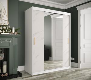 Zrkadlová skriňa s posuvnými dverami MAREILLE 2 - šírka 150 cm, biela / biely mramor