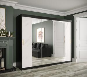 Zrkadlová skriňa s posuvnými dverami MAREILLE 3 - šírka 250 cm, čierna / biely mramor
