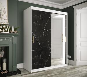 Zrkadlová skriňa s posuvnými dverami MAREILLE 3 - šírka 150 cm, biela / čierny mramor