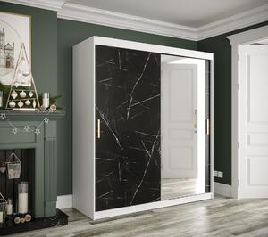 Zrkadlová skriňa s posuvnými dverami MAREILLE 3 - šírka 180 cm, biela / čierny mramor