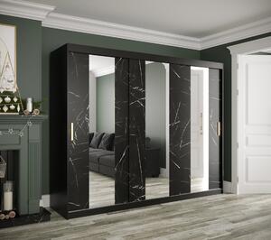 Šatníková skriňa s posuvnými dverami a zrkadlami MAREILLE 4 - šírka 250 cm, čierna / čierny mramor