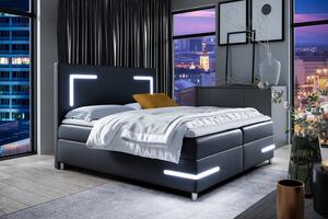 Čalúnená posteľ s osvetlením KAZIMA - 180x200, čierna + topper ZDARMA