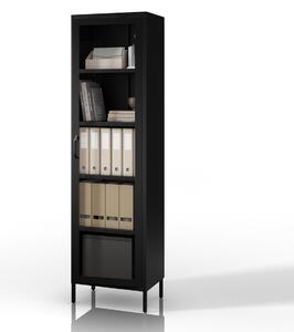 Čierna sklenená vitrína do obývačky z kovu na nožičkách LUIGI Modern 500 x 1800 x 350 mm