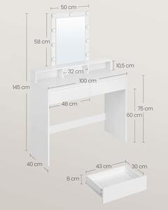 VASAGLE Toaletný stolík s LED osvetlením biely 100 x 145 x 40 cm