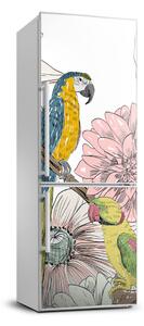Nálepka fototapeta chladnička Papagáje a kvety