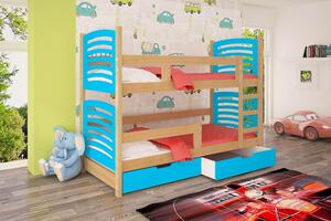 Poschodová posteľ s úložným priestorom KALA 2 - 75x180, borovica / modrá