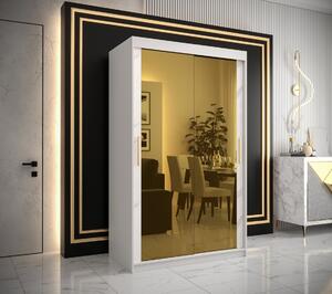 Dizajnová šatníková skriňa so zlatým zrkadlom MADLA 3 - šírka 120 cm, biela