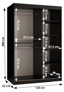 Šatníková skriňa s posuvnými dverami STACY 1 - šírka 120 cm, biela / čierna