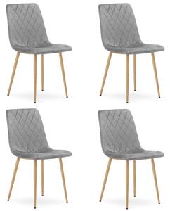 Set 4 kresiel TURIN - svetlosivý zamat / nohy vo farbe dreva