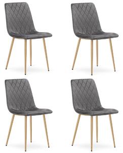 Set 4 kresiel TURIN - tmavosivý zamat / nohy vo farbe dreva
