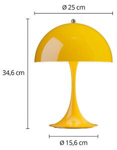 Louis Poulsen Akumulátorová lampa Panthella PORTABLE 250, žltá, IP44, Žltá / oranžová, Obývacia izba / jedáleň, Plast, Moderný, Stolová lampa